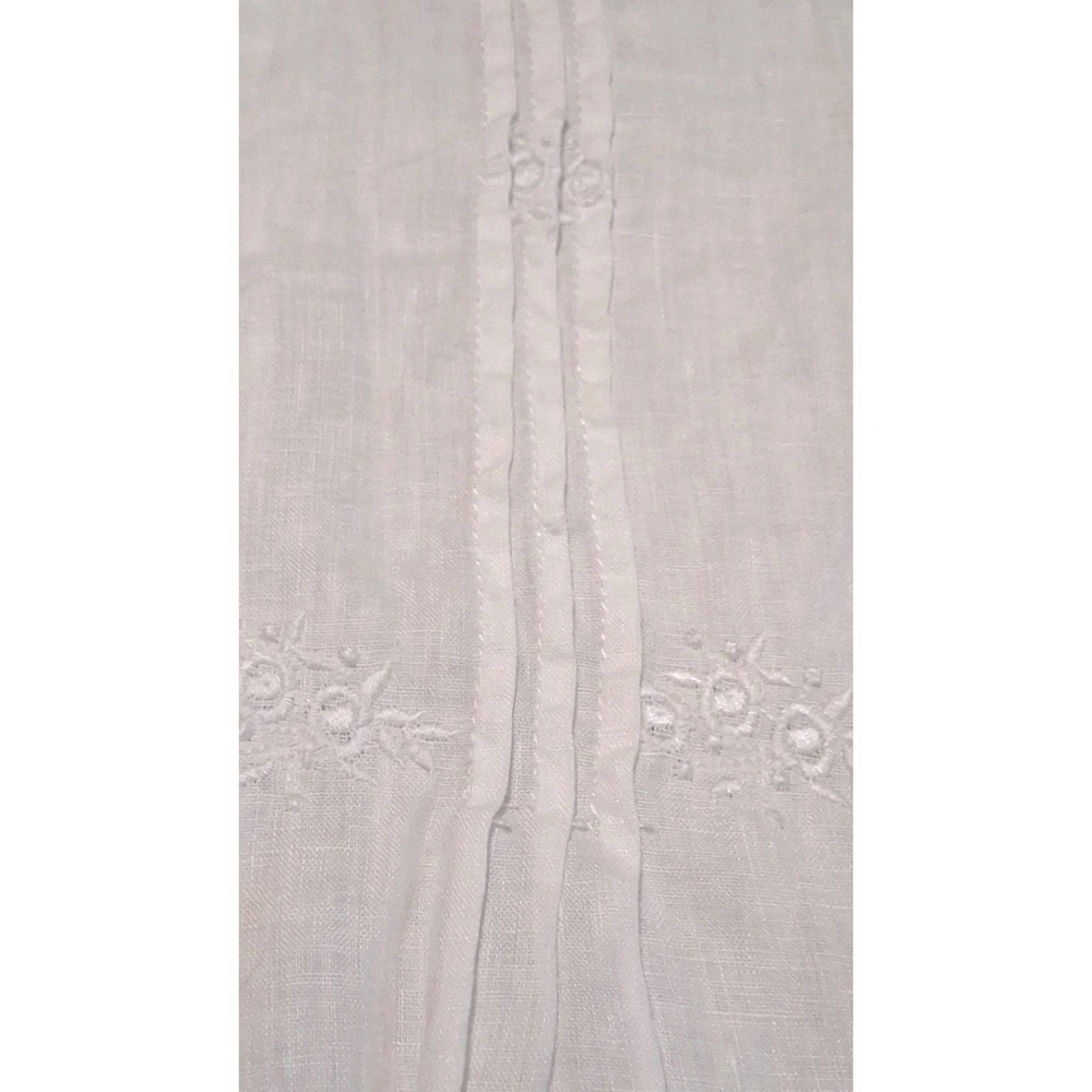 Saint Tropez West M White Linen Tunic Top Floral Embroidery Pintuck Tab Sleeve - Picture 3 of 8